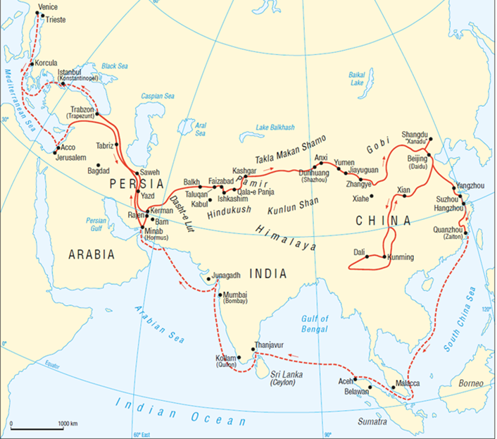 马可·波罗旅行线路图(hermann kreutzmann教授供图)